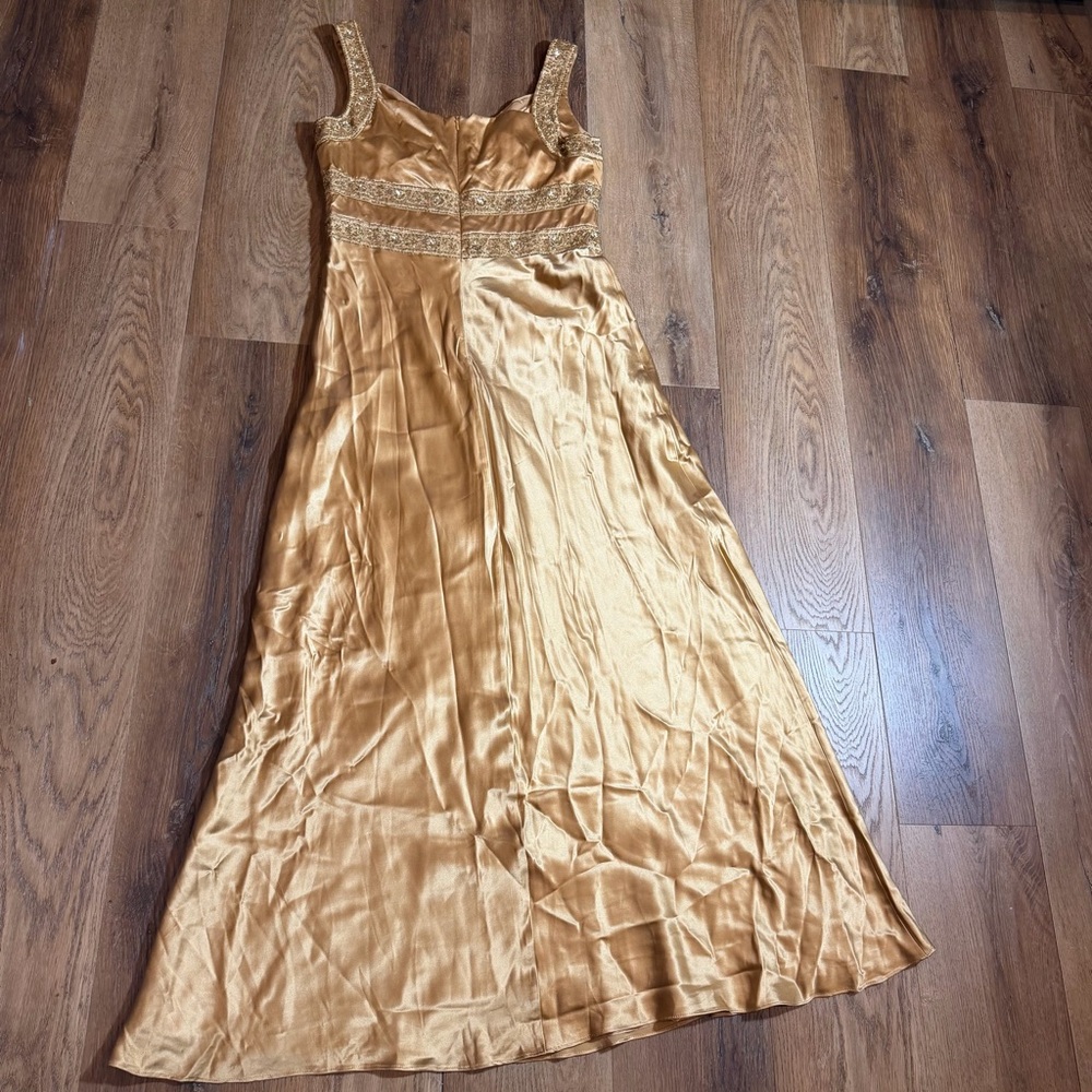 Vintage 100% Silk Beaded Dress Vintage Beaded Dress Liquid Gold Grecian Goddess - Picture 8 of 12